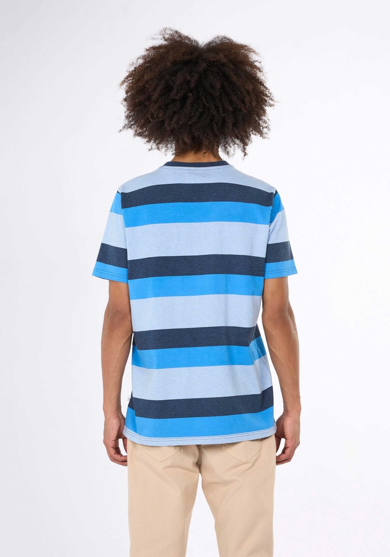 Knowledge Cotton Apparel - T-Shirt Regular Block Striped Campanula