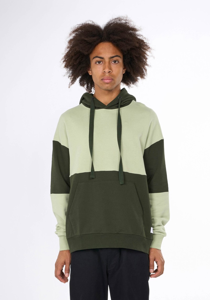 Knowledge Cotton Apparel - Hoodie Block Striped Forrest Night