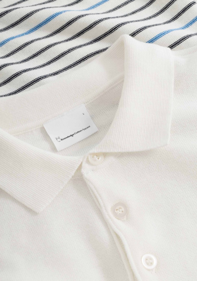 Knowledge Cotton Apparel - Poloshirt Reverse Knit Stripe Star White