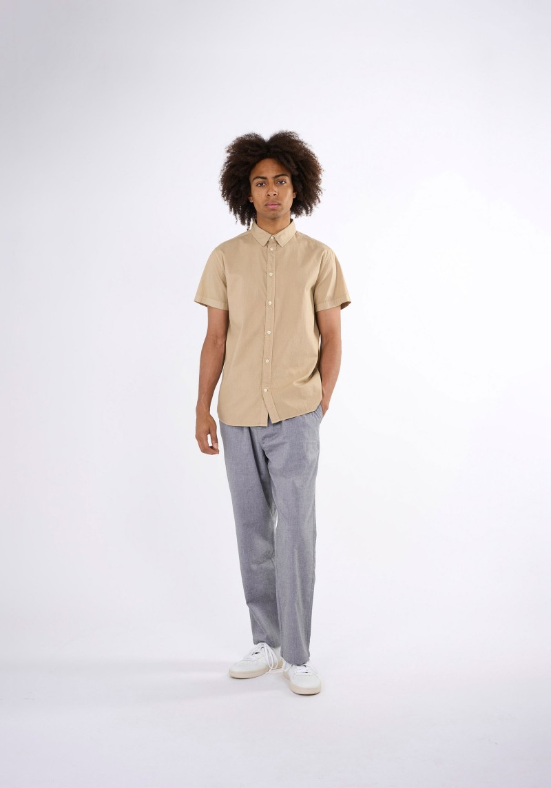 Knowledge Cotton Apparel - Kurzarmhemd Custom Fit Cord Look Light Feather Grey
