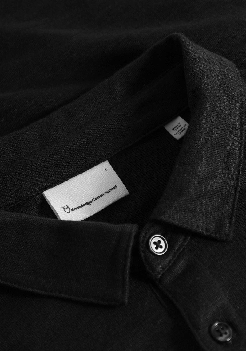 Knowledge Cotton Apparel - Leinen Poloshirt Black Jet