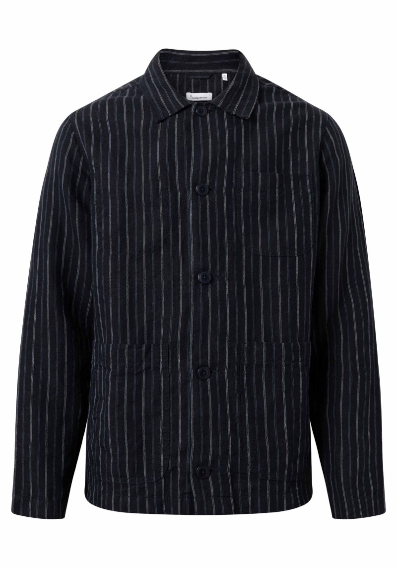 Knowledge Cotton Apparel - Overshirt-Langarmhemd Striped Navy