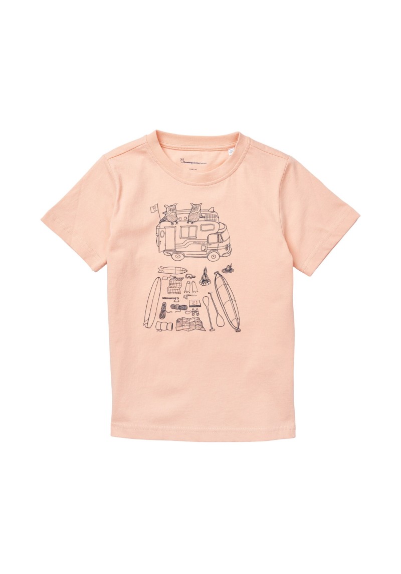 Knowledge Cotton Apparel - Kinder-T-Shirt Road Trip Coral Pink