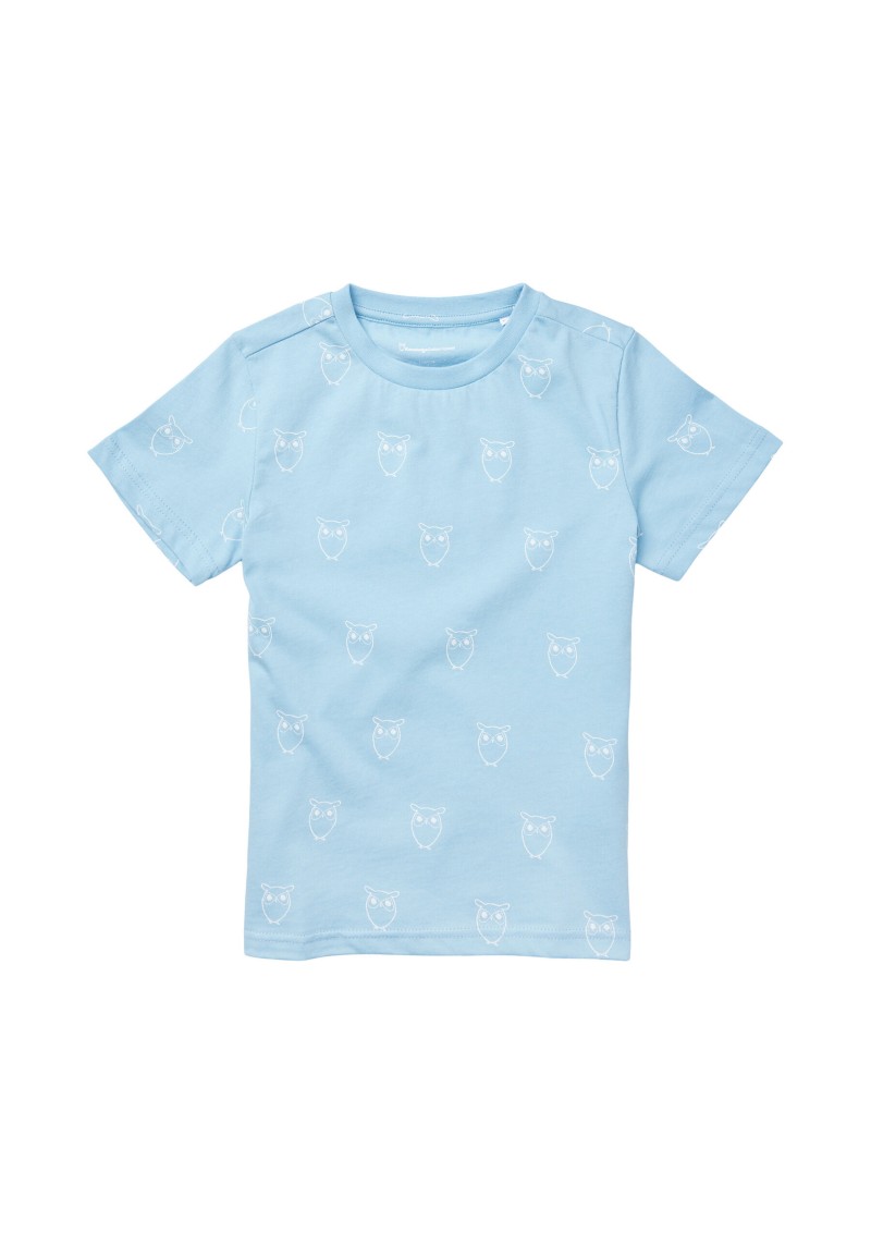 Knowledge Cotton Apparel - Kinder-T-Shirt Owl AOP Airy Blue
