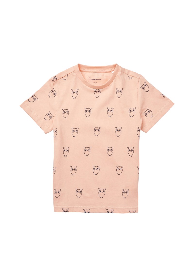 Knowledge Cotton Apparel - Kinder-T-Shirt Owl AOP Coral Pink