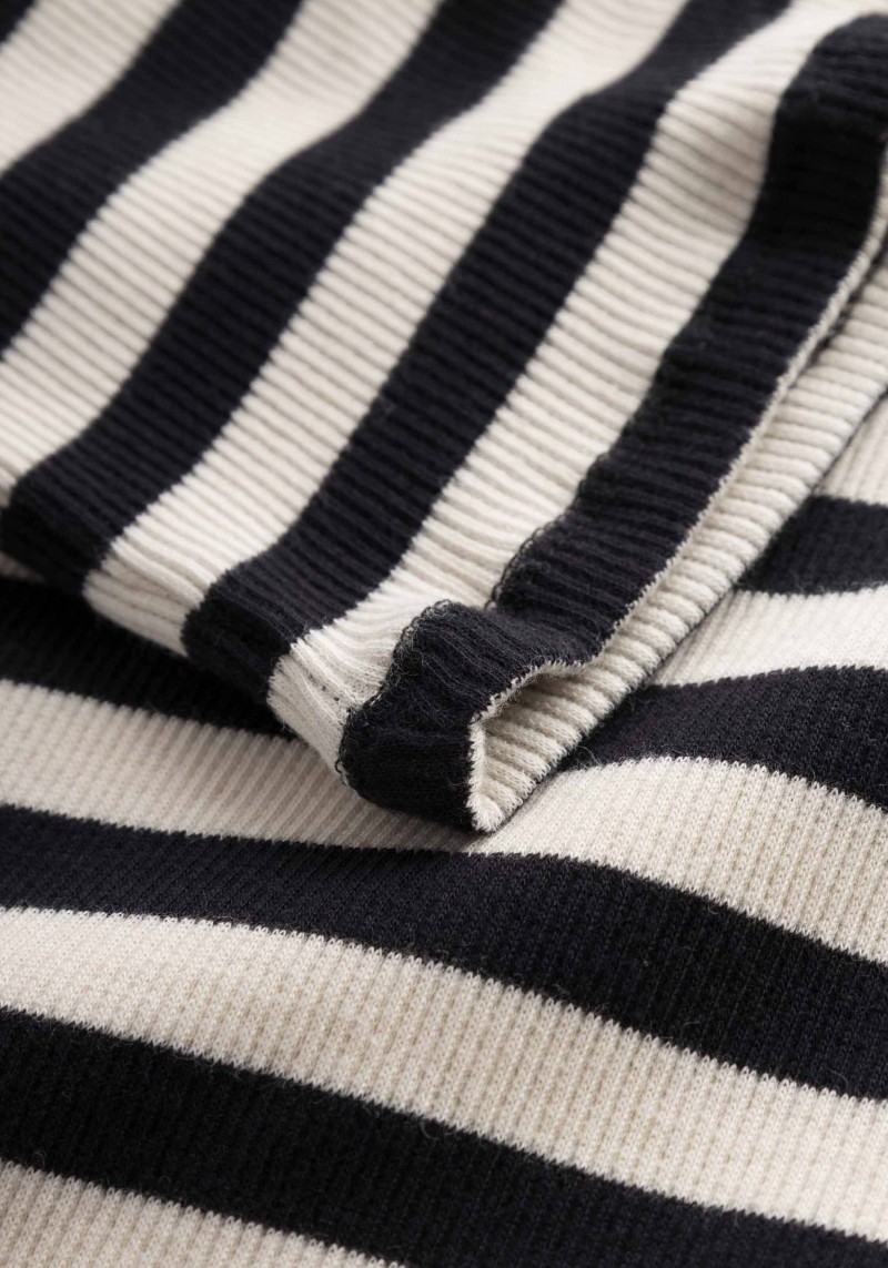 Knowledge Cotton Apparel - Rib Strap Top Striped Black/White