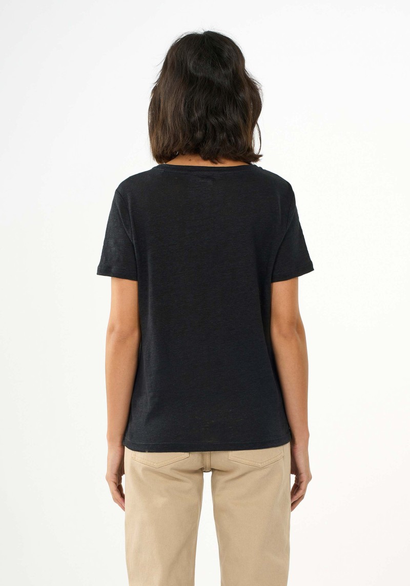 Knowledge Cotton Apparel - Leinen-T-Shirt Reg Black Jet