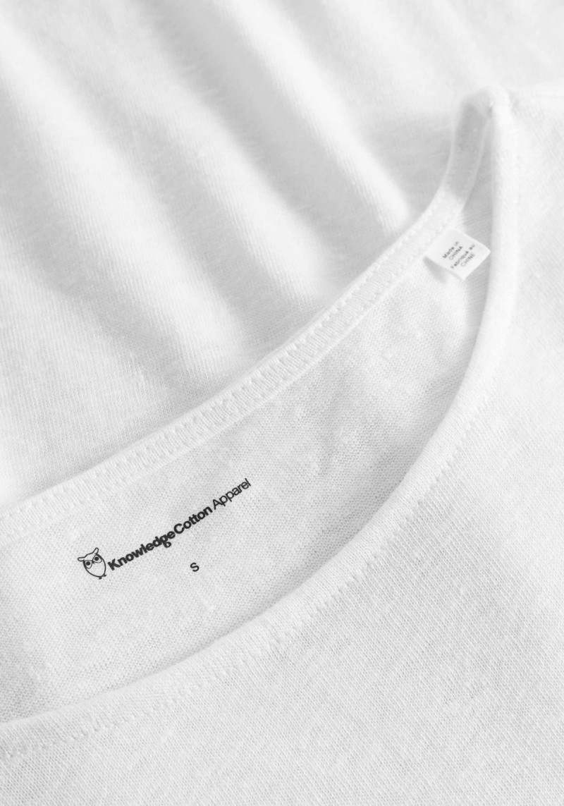 Knowledge Cotton Apparel - Leinen-T-Shirt Loose Fold Up Bright White