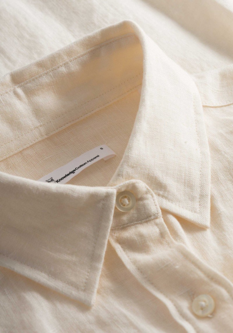 Knowledge Cotton Apparel - Hemdbluse Aster Fold Up SS Linen Shirt Buttercream