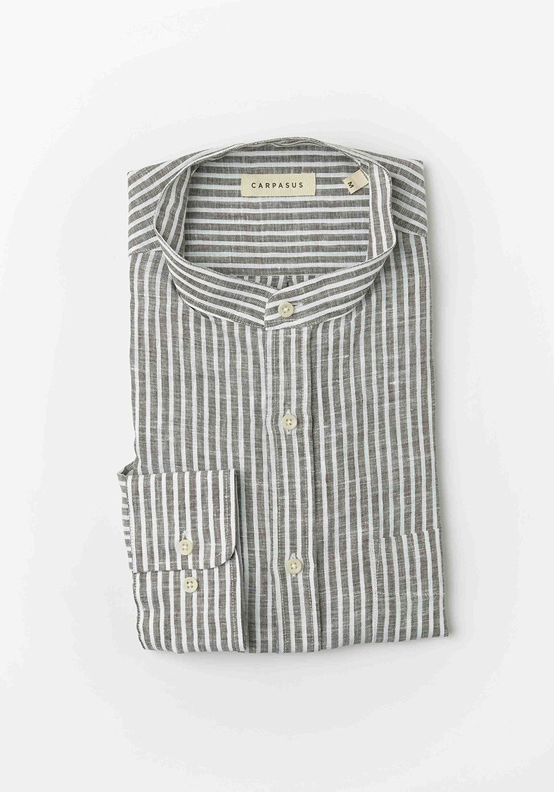 Carpasus - Leinen-Hemd Lisbon Stripes Khaki