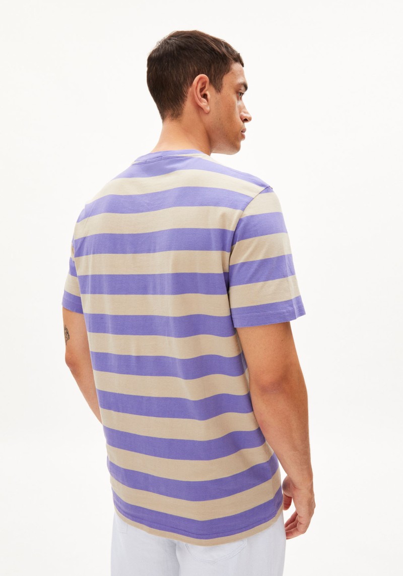 Armedangels - T-Shirt Aadoni Bold Stripes Vibrant Violet-Sand Stone