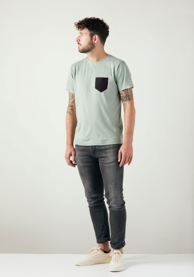 Herren-T-Shirt Pocket Light Green/Black