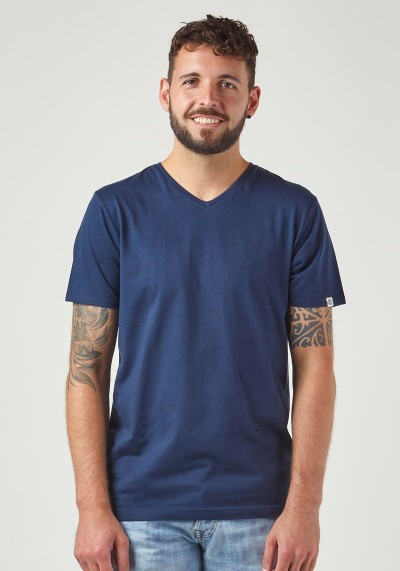 Herren V-Neck T-Shirt Basic Blue