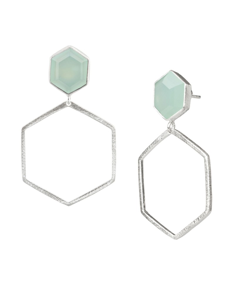 Protsaah - Ohrringe Hexagon Aqua Calcedony Frame Silver