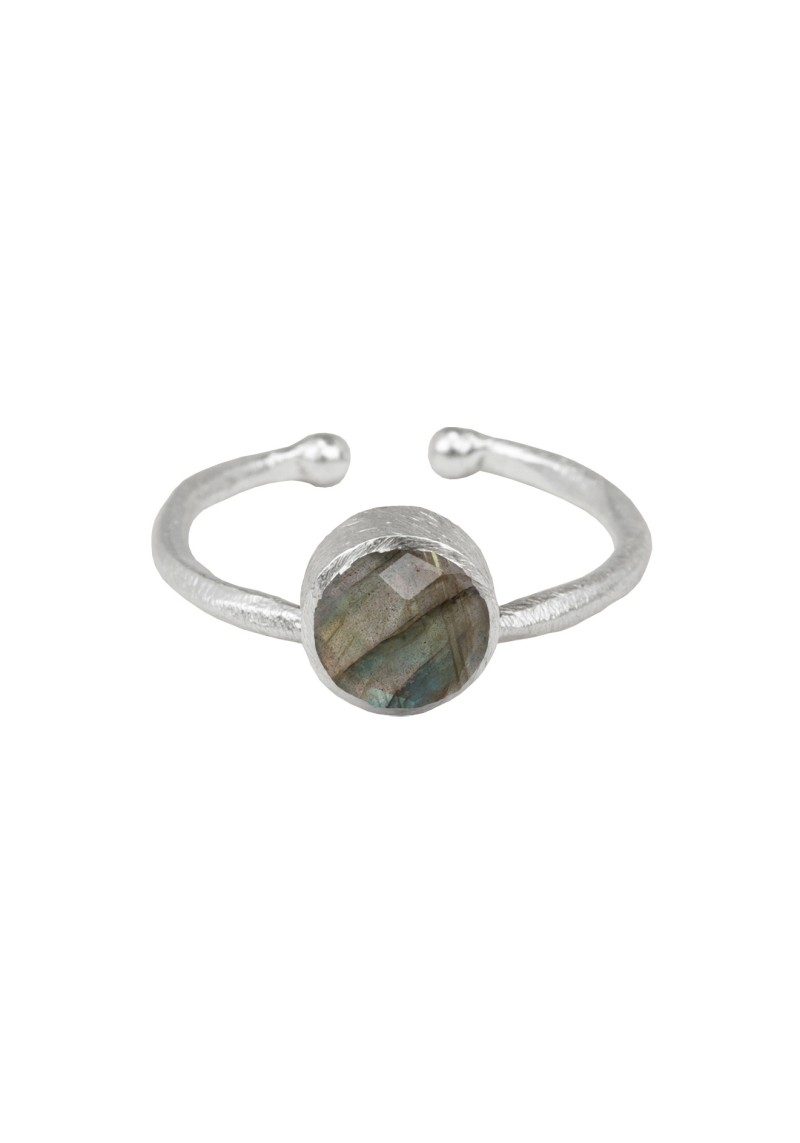 Protsaah - Ring Round Stackable Labradorite Silver
