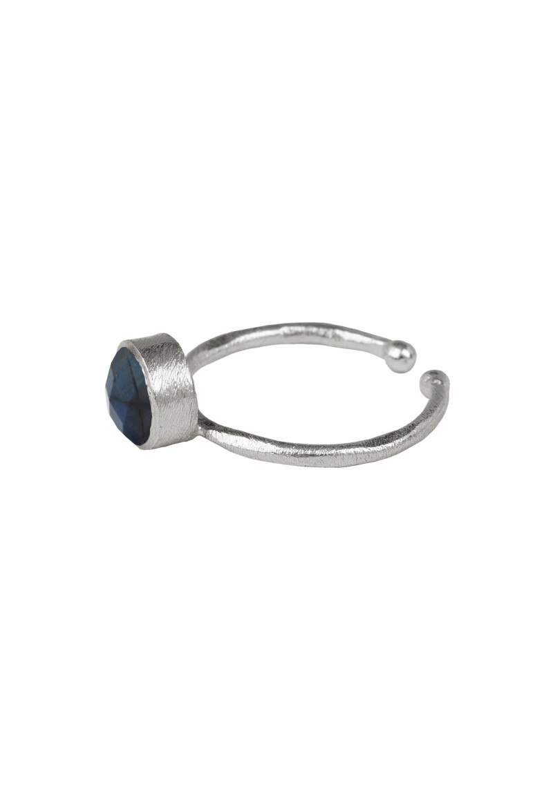 Protsaah - Ring Round Stackable Labradorite Silver