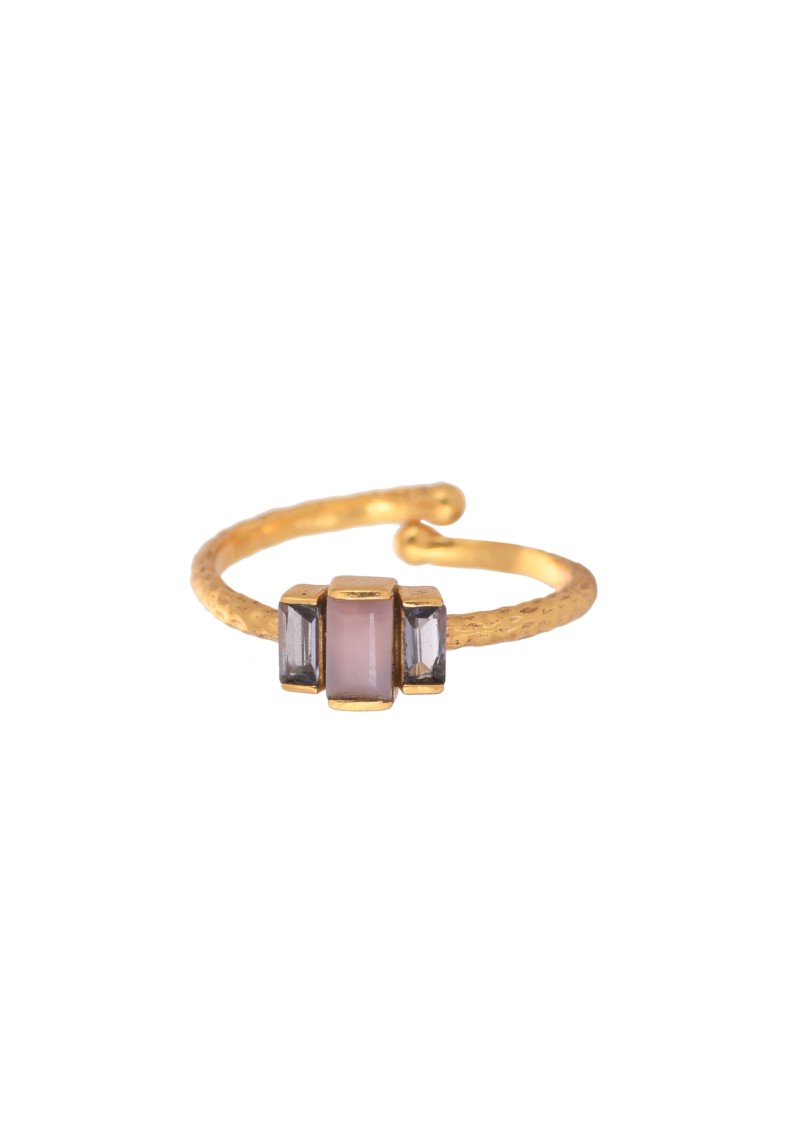 Protsaah - Ring Delicate Vintage Triple Gold Pink Opal Iolite