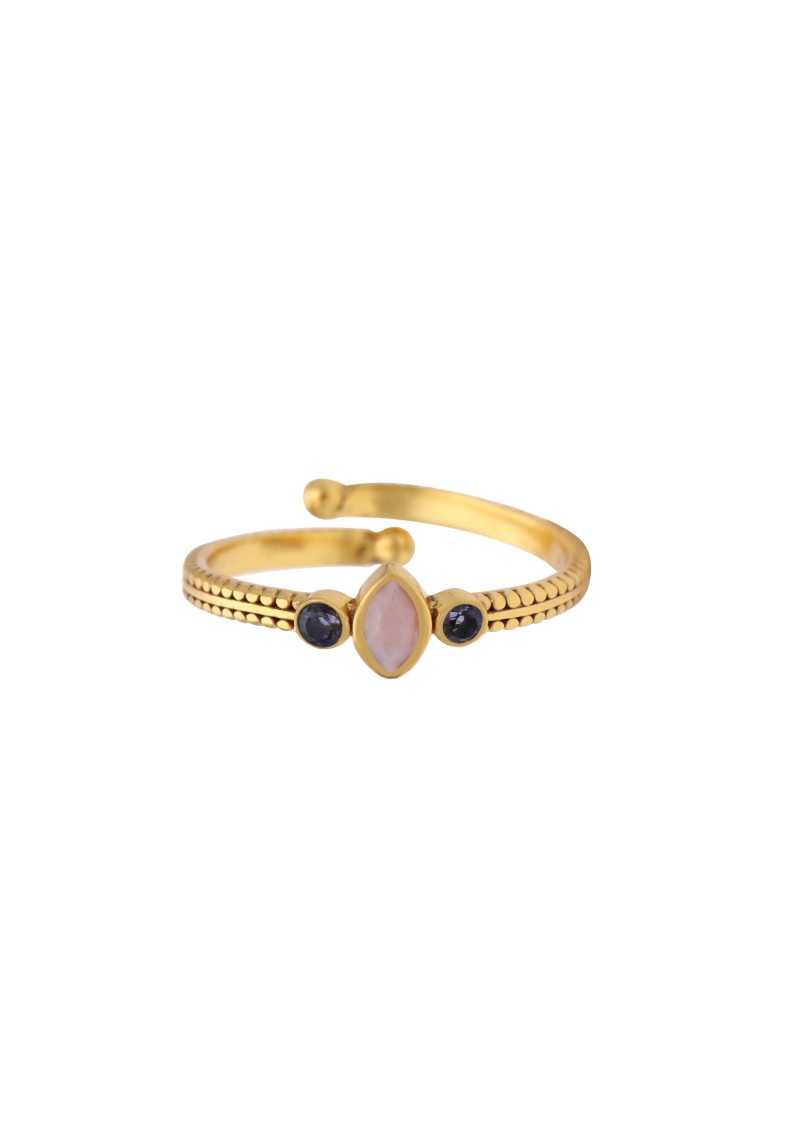 Protsaah - Ring Delicate Vintage Multi Gold Pink Opal Iolite