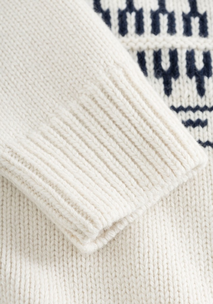 Knowledge Cotton Apparel - Strickpullover Knitted Pattern Crew Neck Beige Stripes