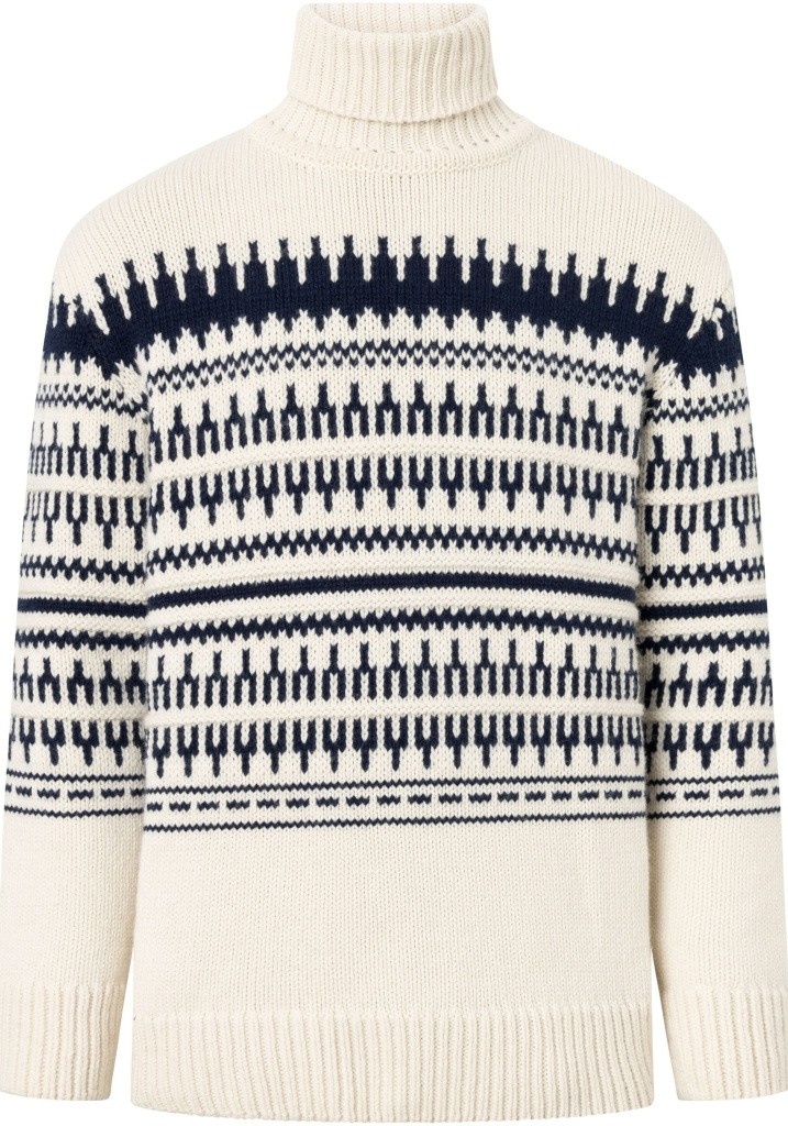 Knowledge Cotton Apparel - Strickpullover Knitted Pattern Crew Neck Beige Stripes