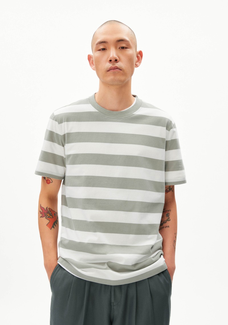 T-Shirt Bahaar Stripes Oatmilk-Grey Green