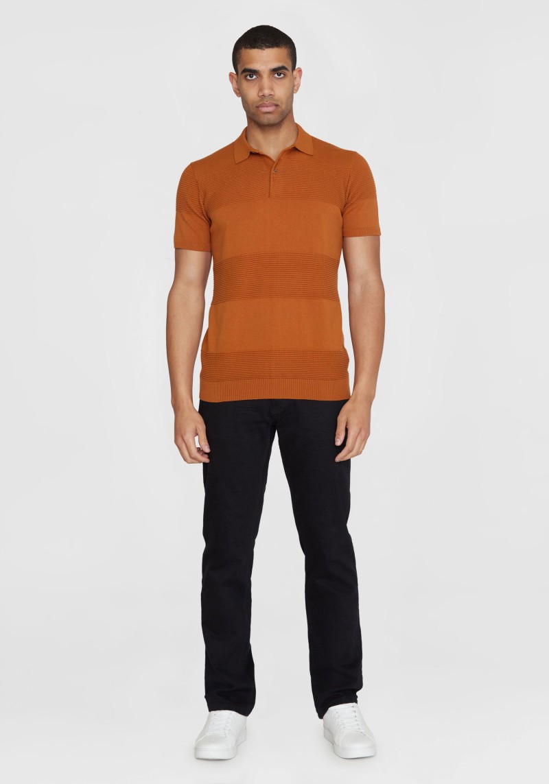 Poloshirt Regular Pattern Knitted Leather Brown