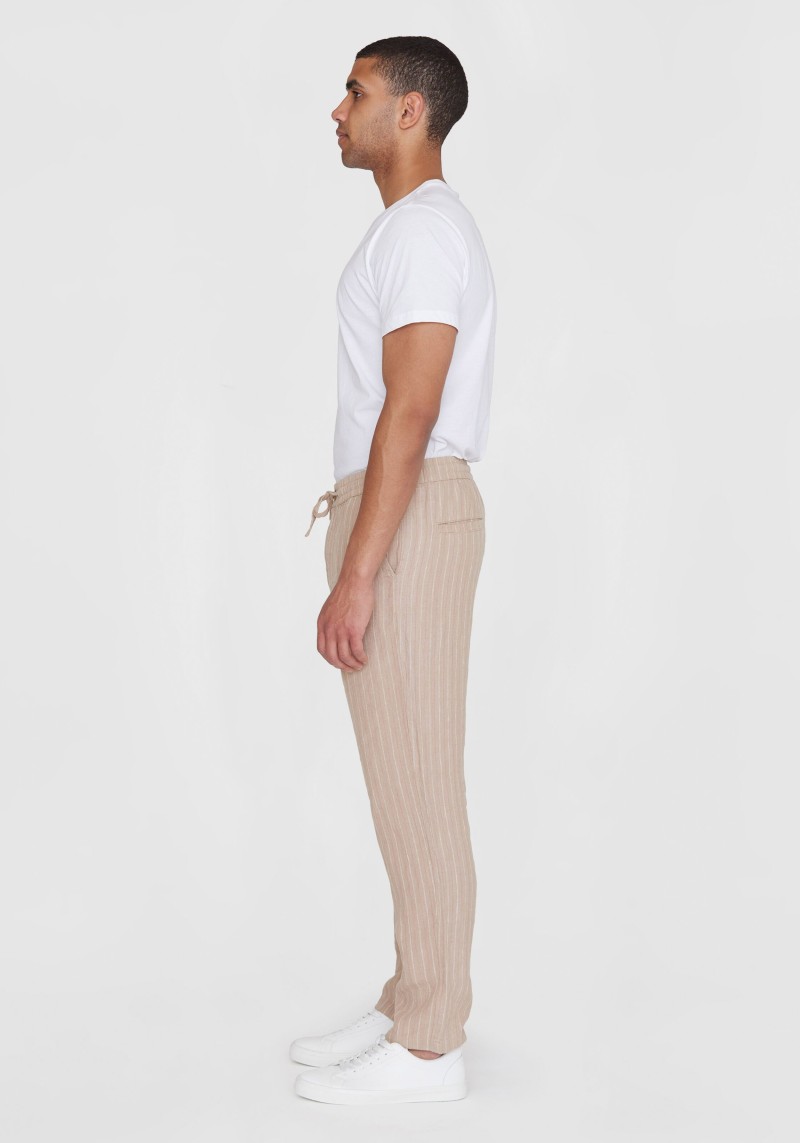 Leinenhose Fig Loose Striped Linen Pants Beige Stripe