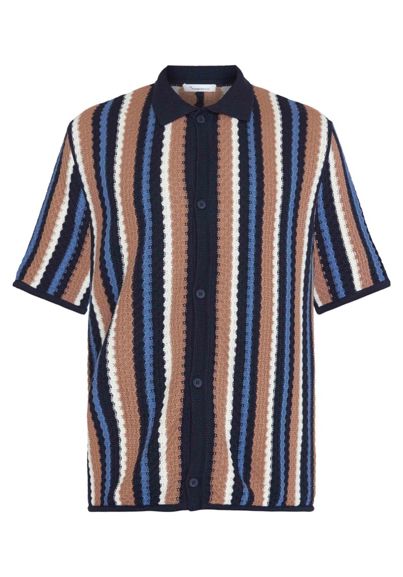 Hemd Loose SS Striped Knitted Shirt Blue Stripe