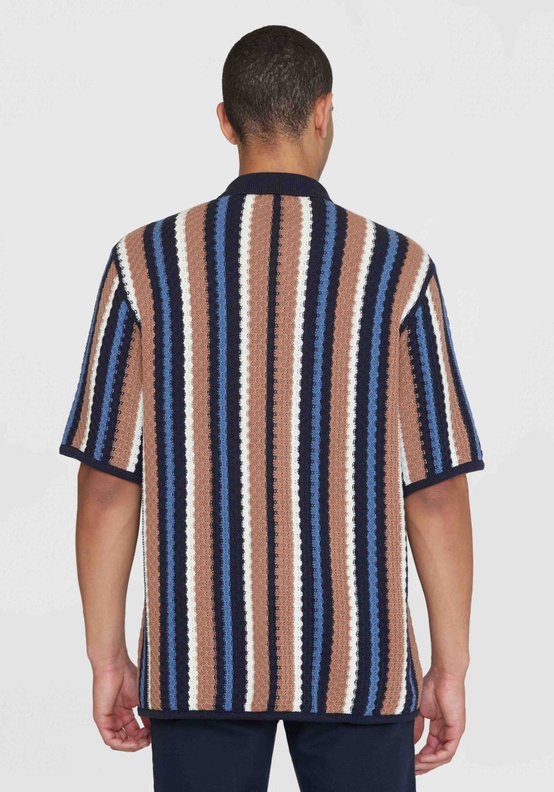 Hemd Loose SS Striped Knitted Shirt Blue Stripe