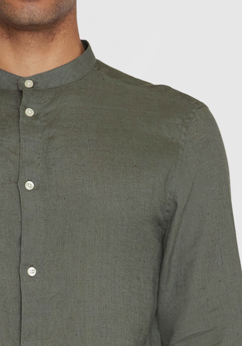Hemd Regular Linen Stand Collar Shirt Burned Olive