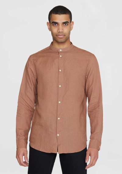 Hemd Regular Linen Stand Collar Shirt Chocolate Malt