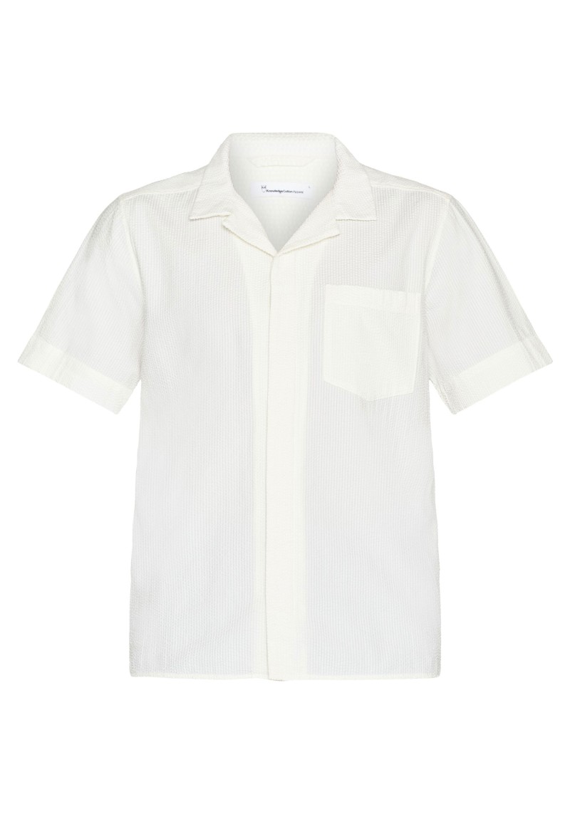 Hemd Box Fit Short Sleeve Seersucker Shirt Egret