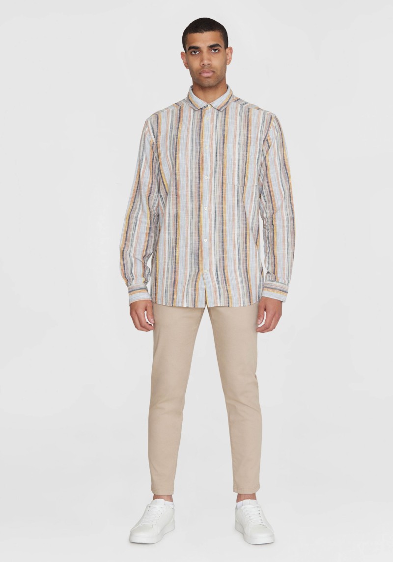 Hemd Loose Multicolored Striped Linen Shirt Multi Color Stripes