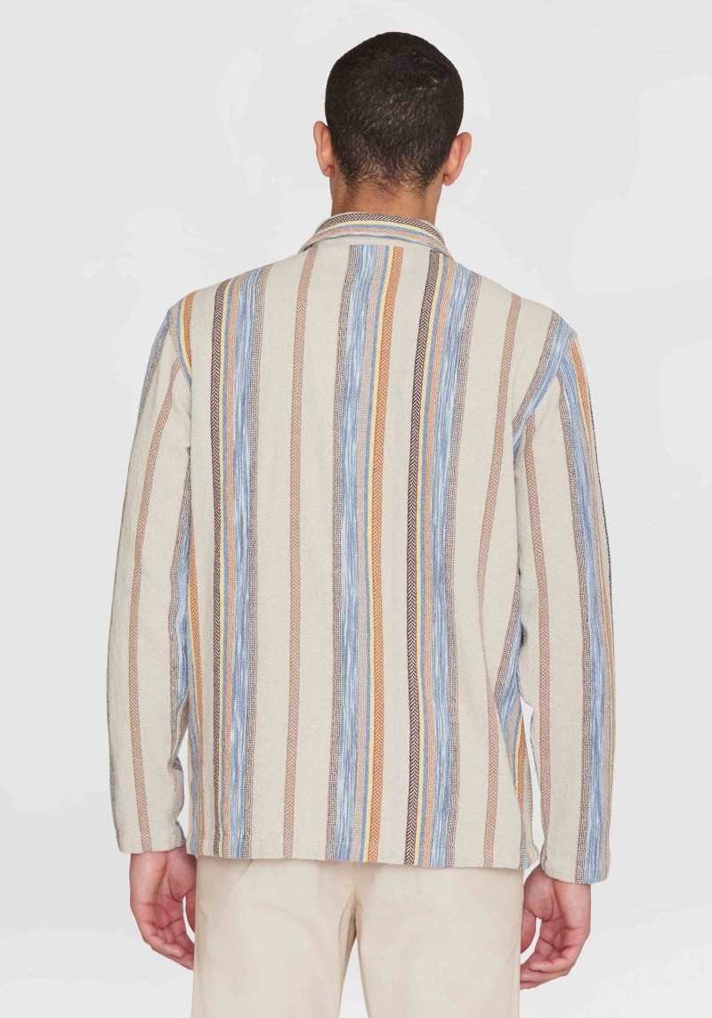 Overshirt Regular Woven Striped Beige Stripe