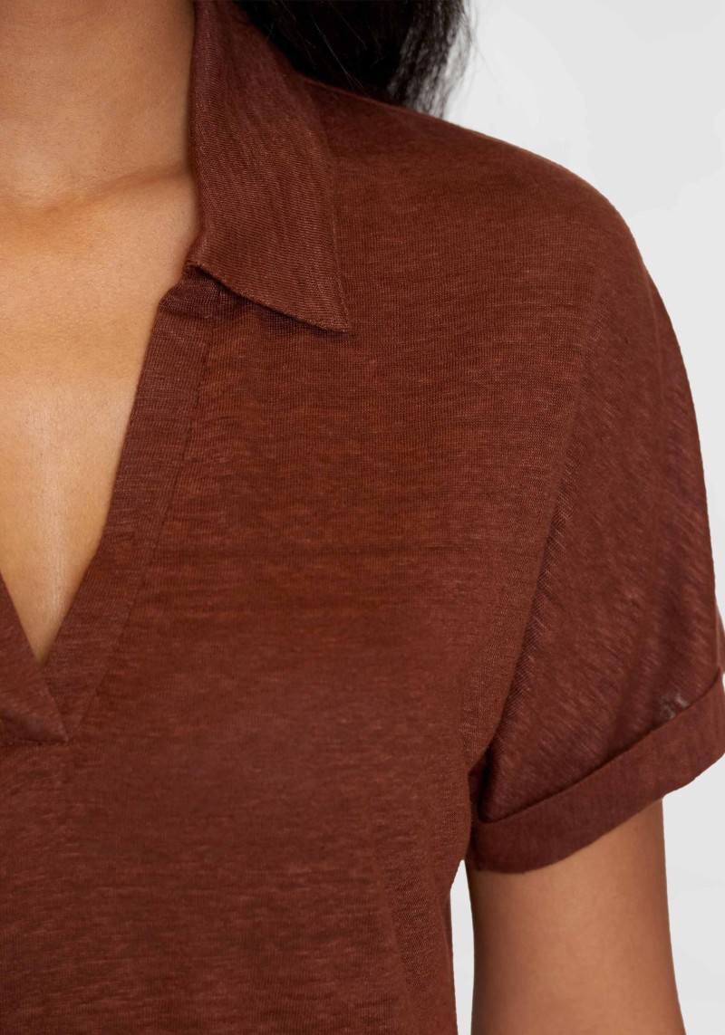 Damen-Poloshirt Linen Bat Sleeve Tiramisu