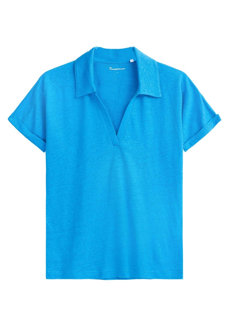 Damen-Poloshirt Linen Bat Sleeve Malibu Blue