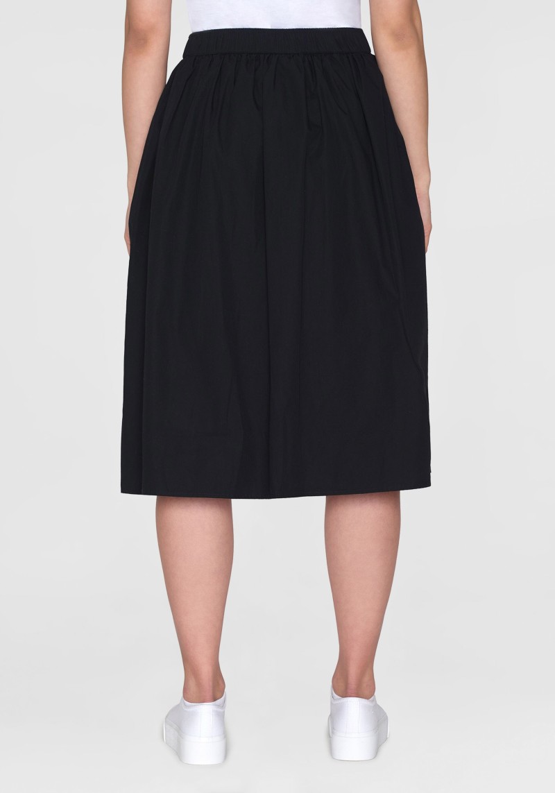 Rock Poplin Elastic Waist Mid-Length Skirt Black Jet