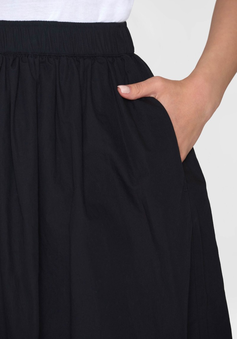 Rock Poplin Elastic Waist Mid-Length Skirt Black Jet