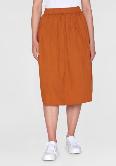 Rock Poplin Elastic Waist Mid-Length Skirt Leather Brown