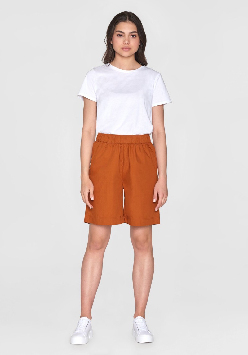 Bermuda Shorts Posey Wide Mid-Rise Poplin Leather Brown