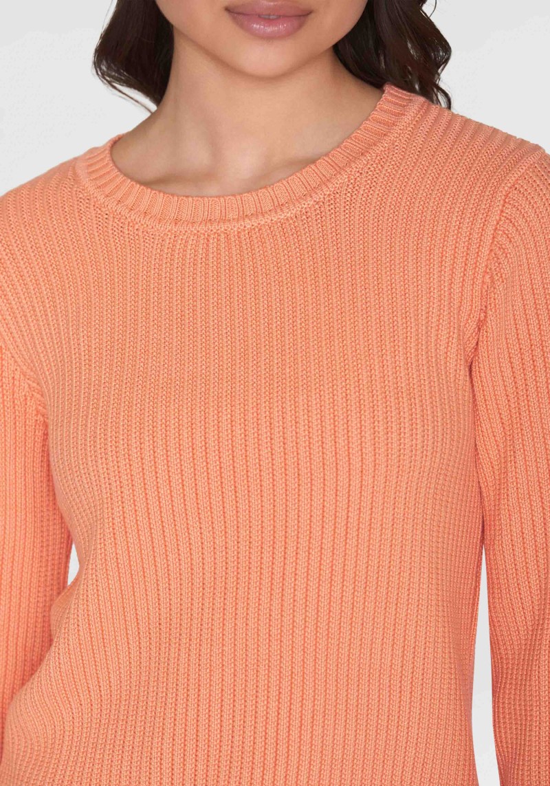 Strickpullover Long Sleeve Knitted Crew Neck Cadmium Orange