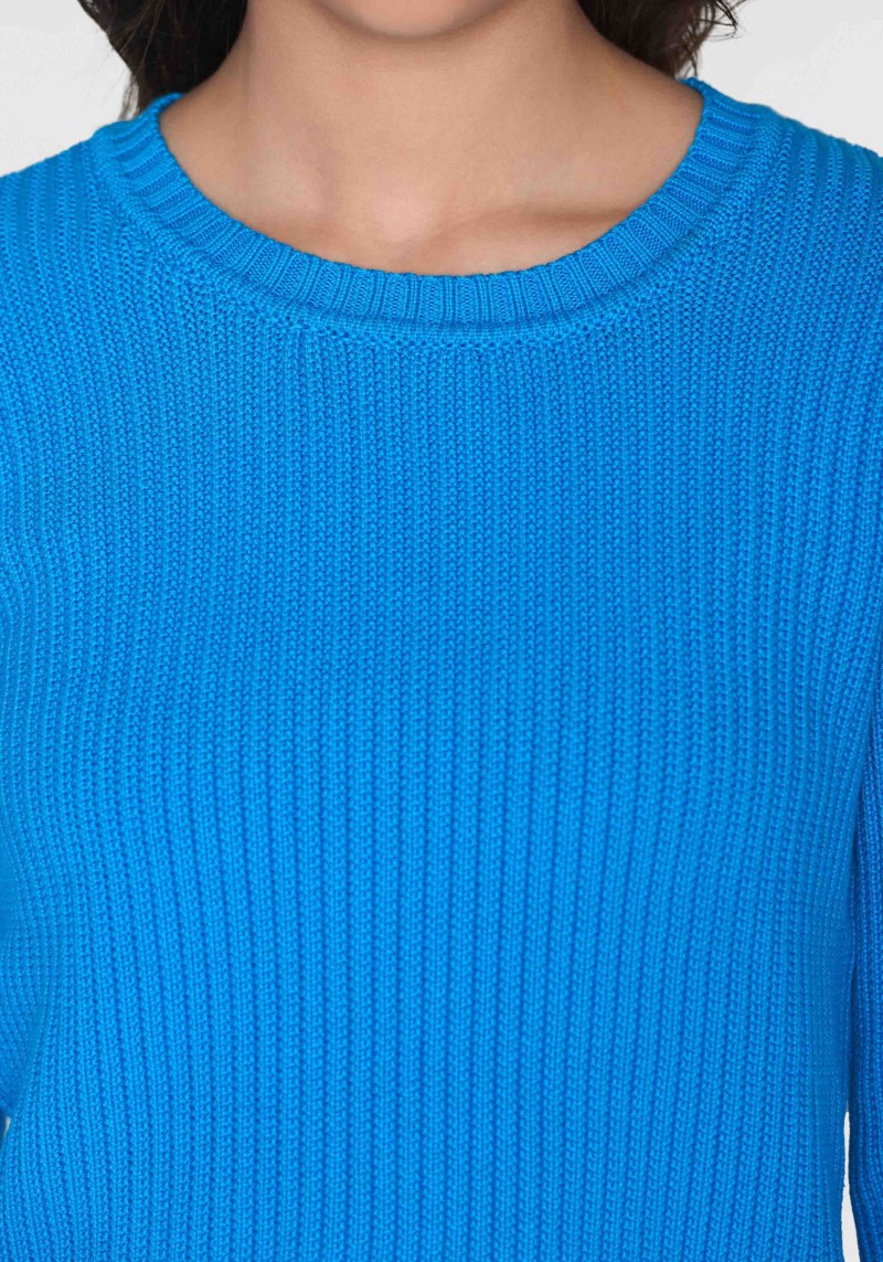 Strickpullover Long Sleeve Knitted Crew Neck Malibu Blue