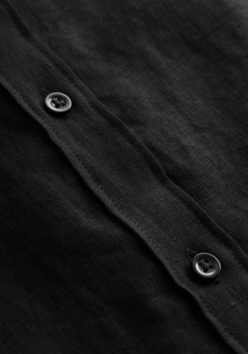 Hemdbluse Aster Fold Up SS Linen Shirt Black Jet