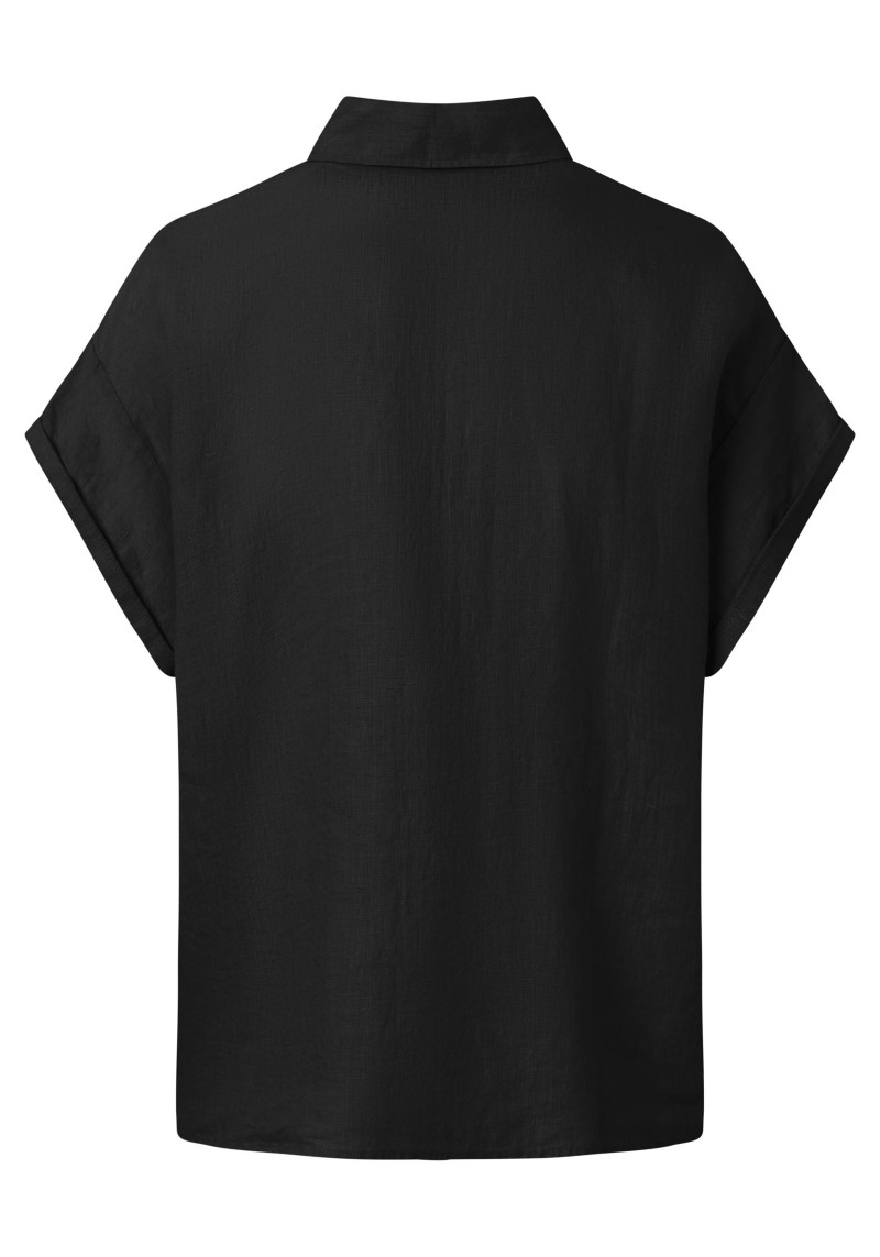 Hemdbluse Aster Fold Up SS Linen Shirt Black Jet