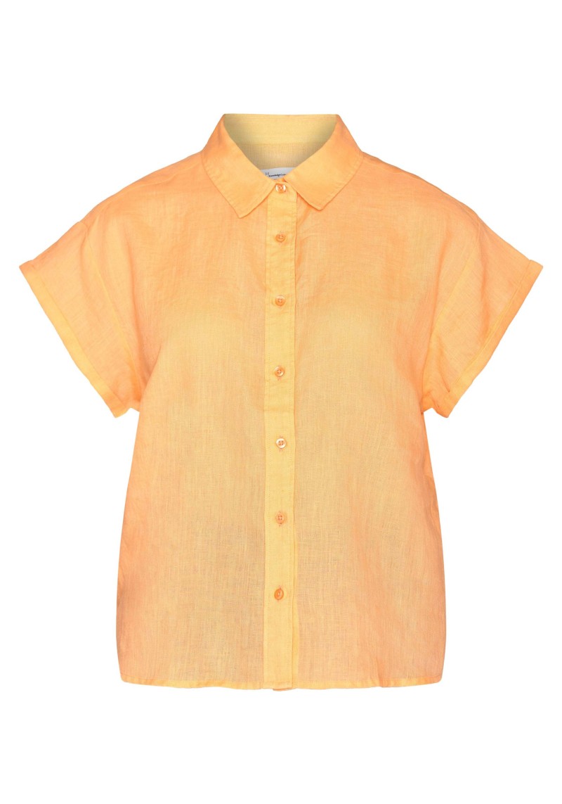 Knowledge Cotton Apparel - Hemdbluse Aster Fold Up SS Linen Shirt Cadmium Orange