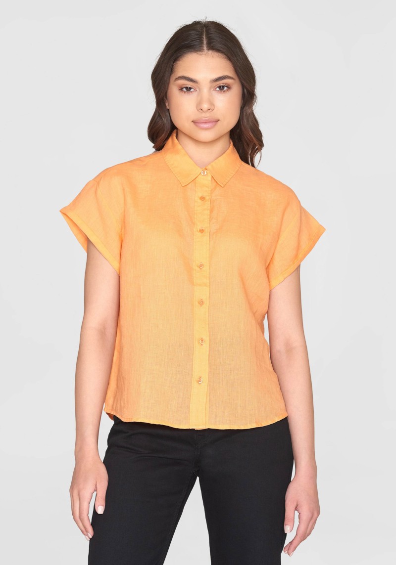Hemdbluse Aster Fold Up SS Linen Shirt Cadmium Orange