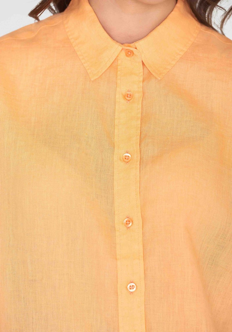 Hemdbluse Aster Fold Up SS Linen Shirt Cadmium Orange
