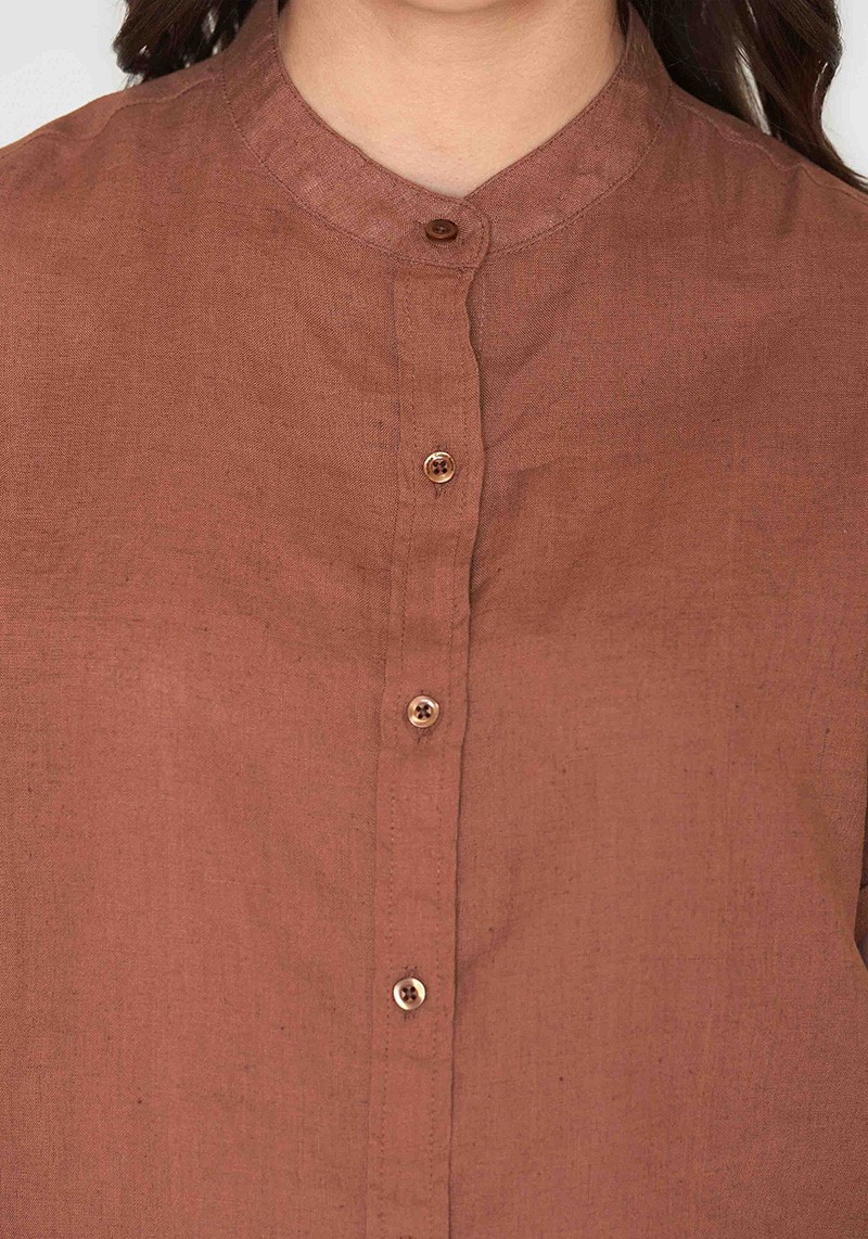Hemdbluse Collar Stand SS Linen Shirt Tiramisu