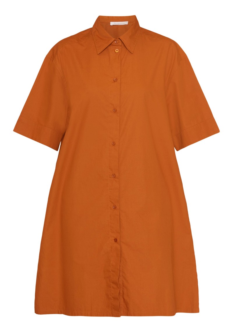 Hemdkleid A-Shape SS Poplin Shirt Dress Leather Brown
