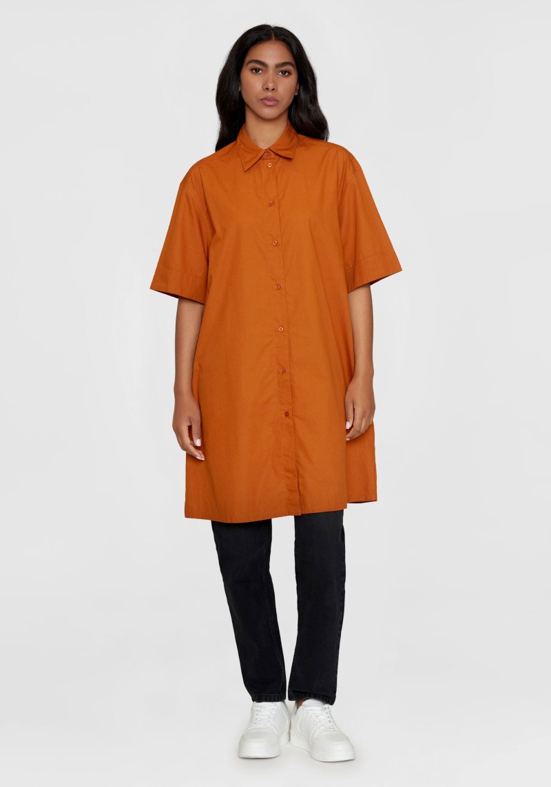 Hemdkleid A-Shape SS Poplin Shirt Dress Leather Brown